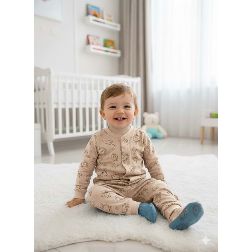 Miniworld Erkek 6-24 Aylık Uzay Baskılı Çıtçıtlı Pijama Takımı-18836169 - BEJ