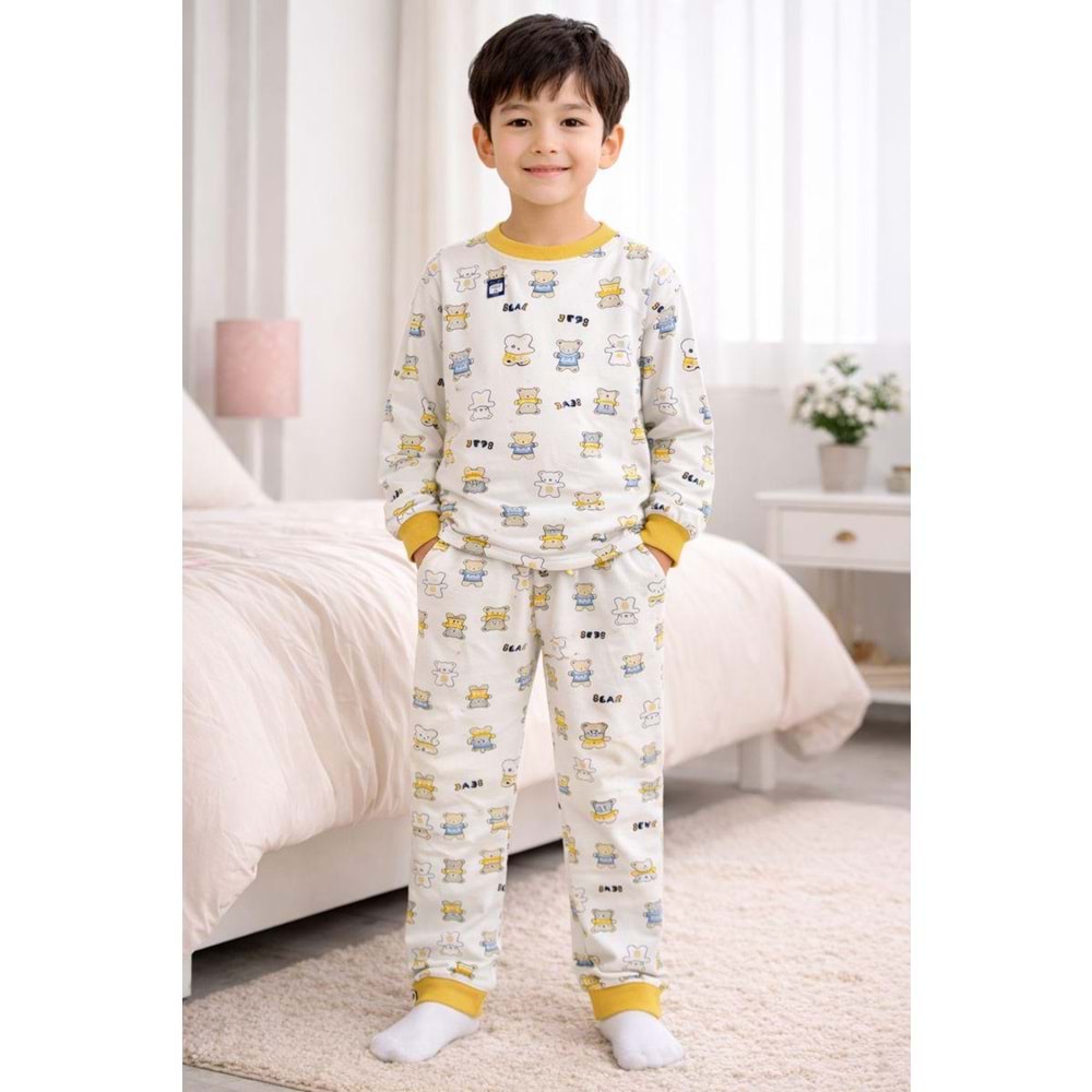 Miniworld Erkek 10-12 Yaş Bear Baskılı Sıfır Yaka Pijama Takımı-19084299 - HARDAL