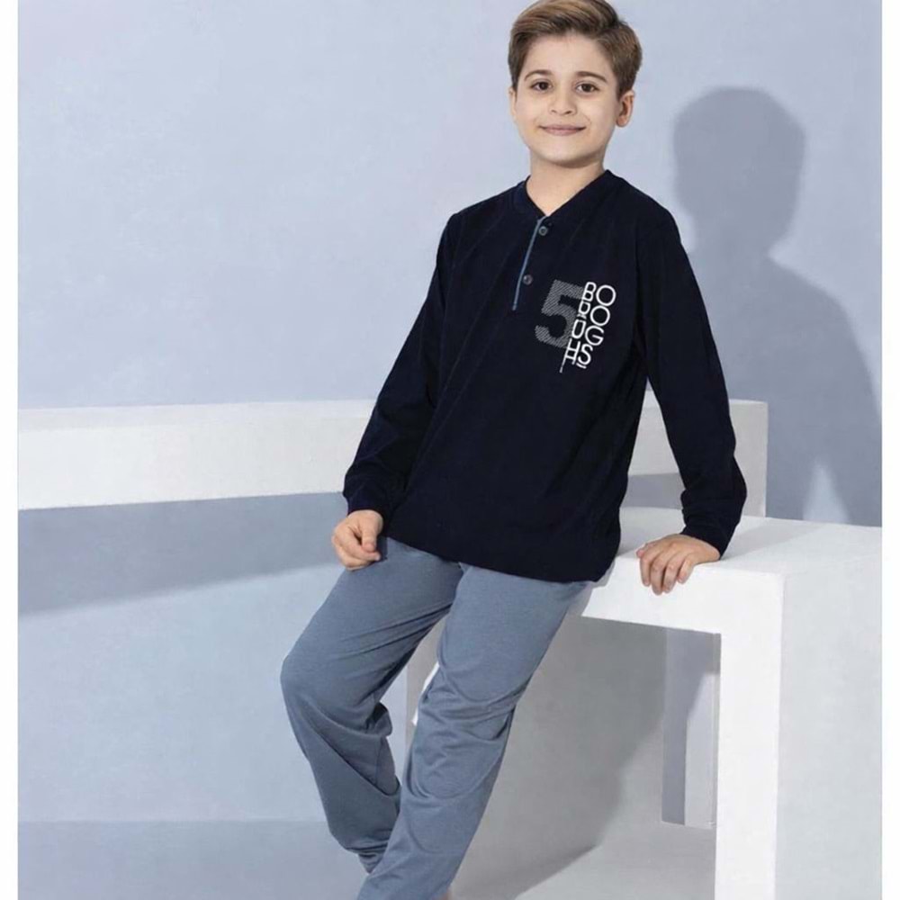 Tarık 11-16 Yaş Erkek Çocuk Pijama Takım Bourghs Baskılı-4227310 - LACİVERT