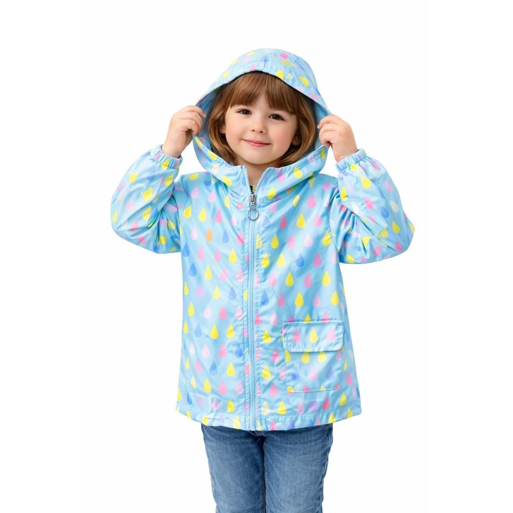 Asya Kids Damla Desenli Kız Yağmurluk 3-7 Yaş-5560400 - SU YEŞİLİ