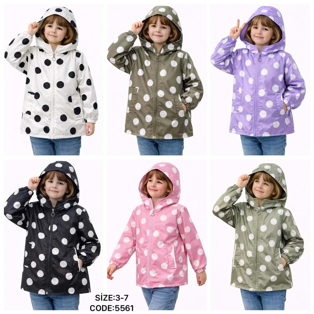 Asya Kids Puantiyeli Kız Yağmurluk 3-7 Yaş-5561400 - GÜL KURUSU