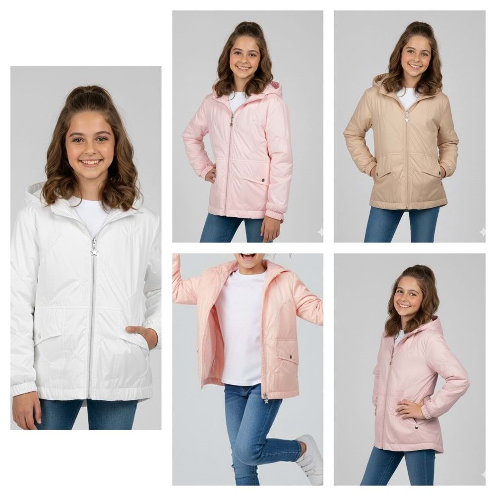 Asya Kids Kız Kareli Kapotine Yağmurluk 3-7 Yaş-5569500 - BEJ