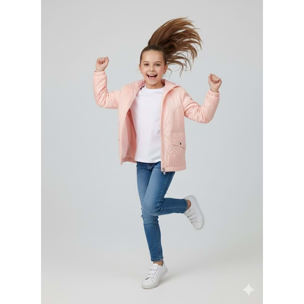 Asya Kids Büzgülü Krep Kız Yağmurluk 6-14 Yaş-5074550 - SOMON