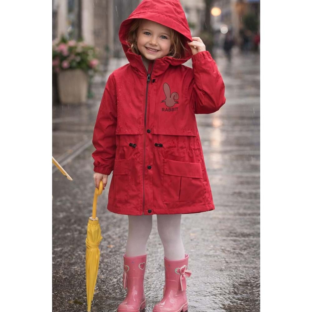 Asya Kids Rabbit Baskılı Kız Yağmurluk 6-14 Yaş-5066550 - KOYU PEMBE