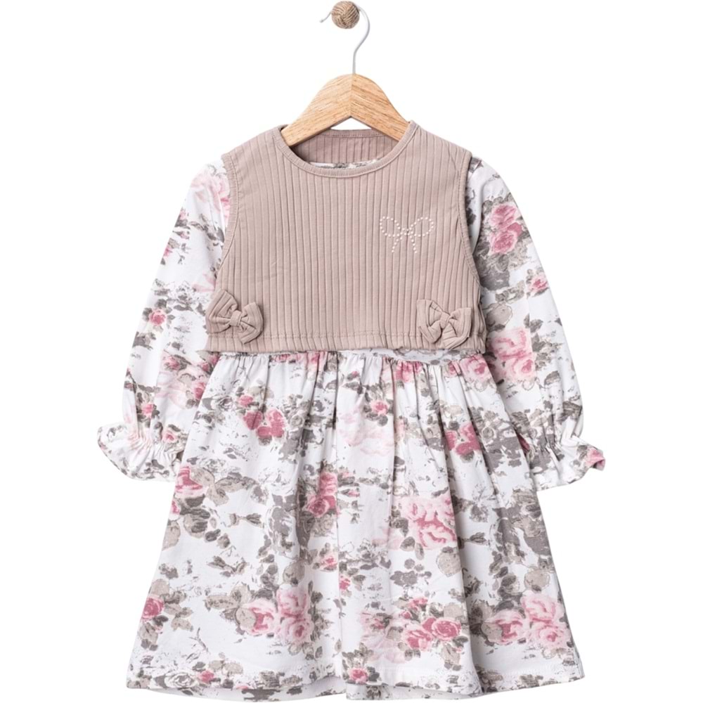 Wow Çiçekli Penye İkili Elbise 1-4 Yaş -450959180 - KREM
