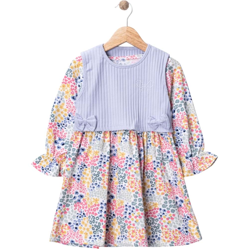 Wow Çiçekli Penye İkili Elbise 1-4 Yaş -450959180 - LİLA