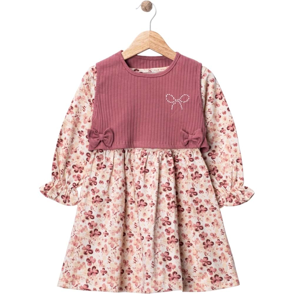 Wow Çiçekli Penye İkili Elbise 1-4 Yaş -450959180 - MOR