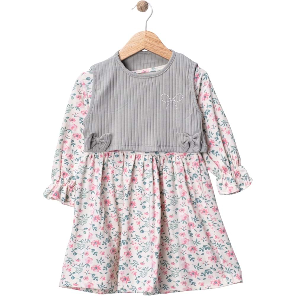 Wow Çiçekli Penye İkili Elbise 5-8 Yaş -450960200 - SU YEŞİLİ