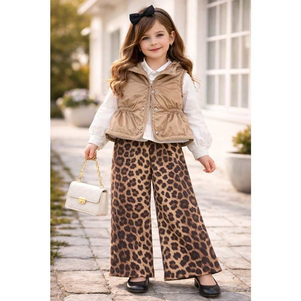 Wow Gabrdin Pantolon Mikro Yelekli Kalp Taşlı Takım 2-5 Yaş -450562483 - KAHVERENGİ