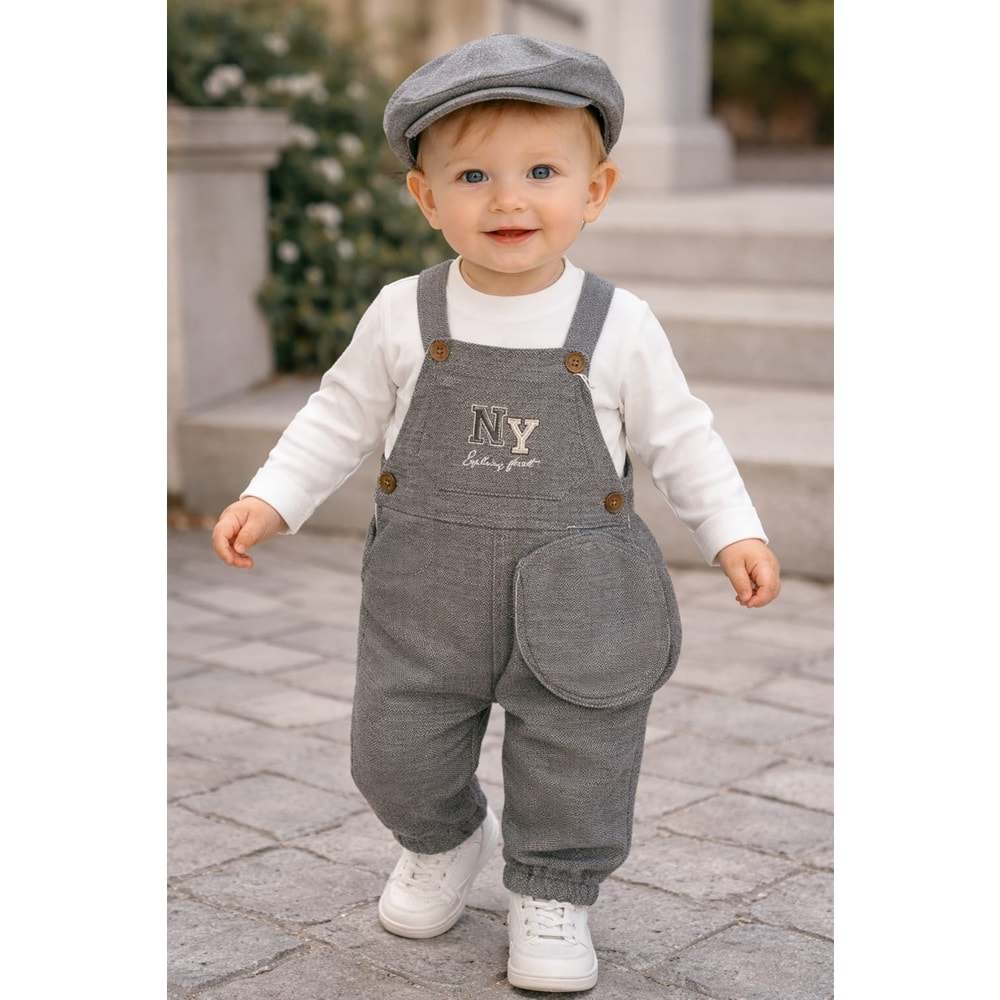 Oryeda Nakışlı Şapkalı Slopet 9-24 Aylık -449680376 - GRİ