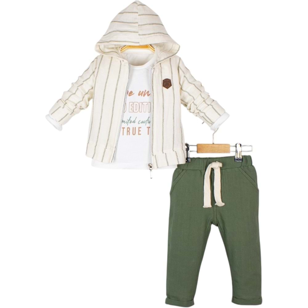 Nono İnce Çizgili Kapşonlu 3 Lü Takım 1-4 Yaş - 447032471 - YEŞİL