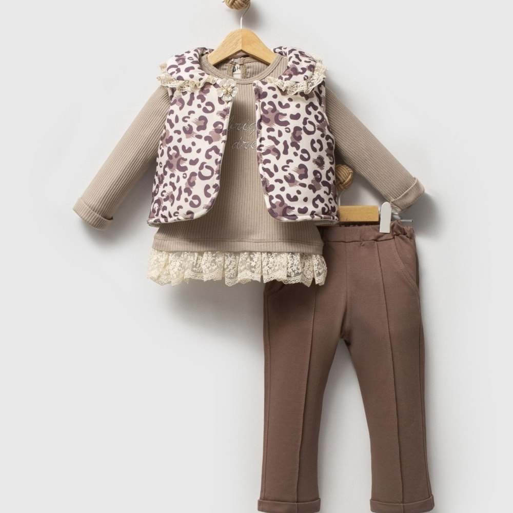 Hippıl Yıldız Leoparlı 3 Lü Kız Takım 2-4 Yaş -534916507 - KAHVERENGİ