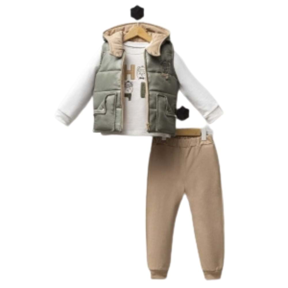 Hippıl 3 İp Kıvrık Cepli Yelekli Erkek 3 Lü Takım 1-4 Yaş -249980543 - KAHVERENGİ