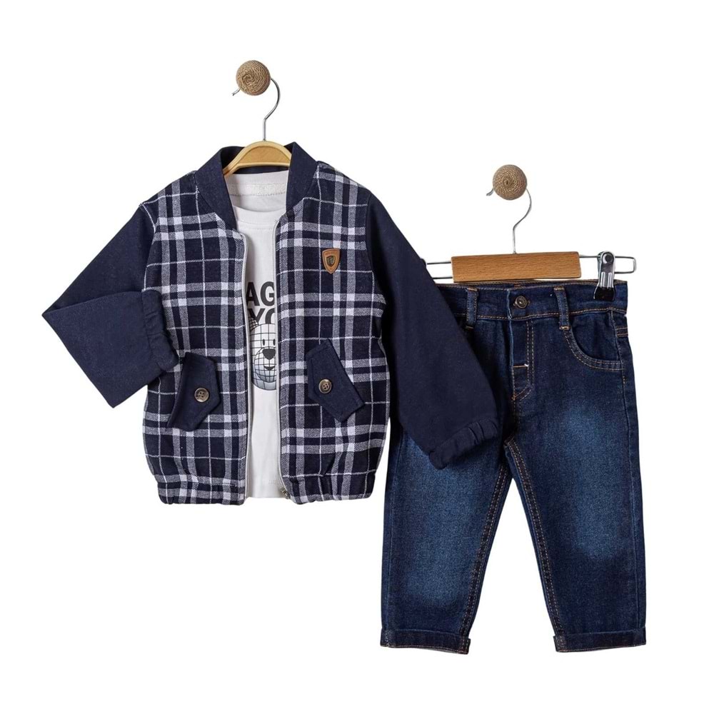 Oryeda Kareli Hırkalı 3 Lü Erkek Takım 9-24 Aylık-543410478 - LACİVERT