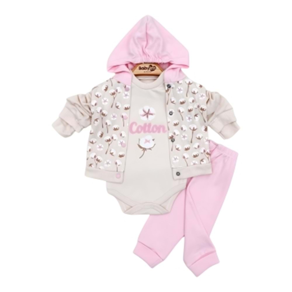 Babyim Pamuk Desenli 3 lü Bebek Takım 0-9 Aylık-2184257 - PEMBE