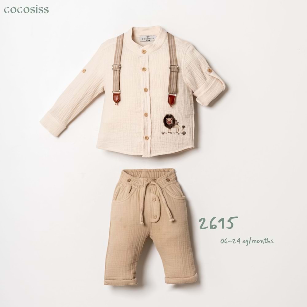 Cocosis Lion Nakışlı Salopetli Gömlekli Takım 6-18 Aylık-2615574 - AÇIK KAHVE