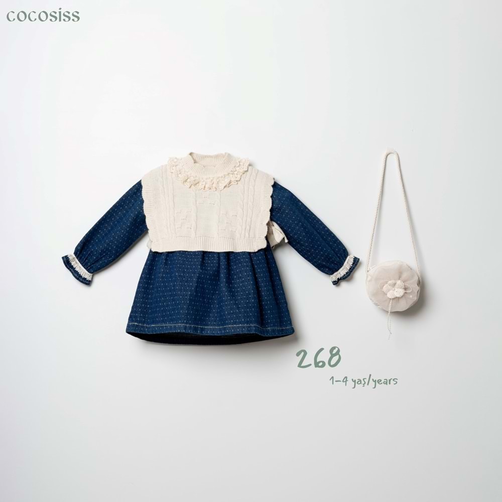 Cocosis İncili Süveterli Çantalı Kız Elbise 1-4 Yaş -268680 - KREM