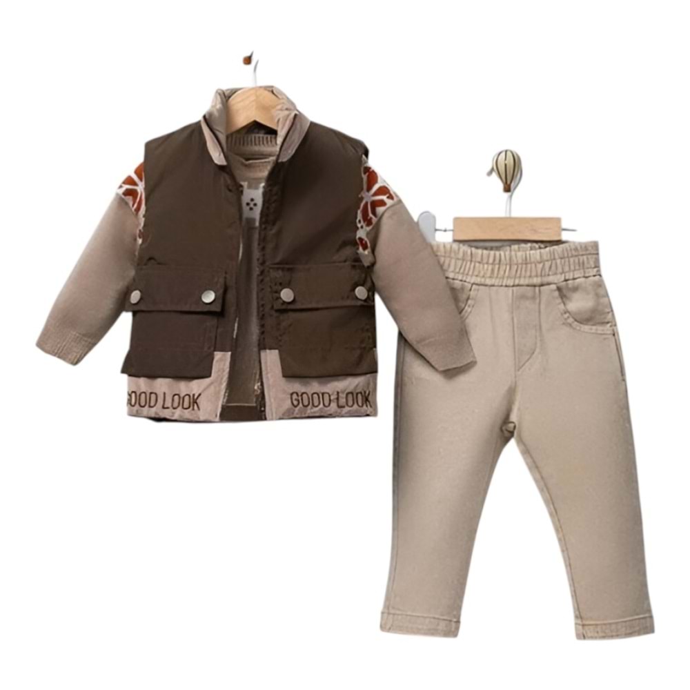 Canöz Bebe Good Look Baskılı Şişme Yelekli Erkek Takım 1-4 Yaş -3718819 - KAHVERENGİ