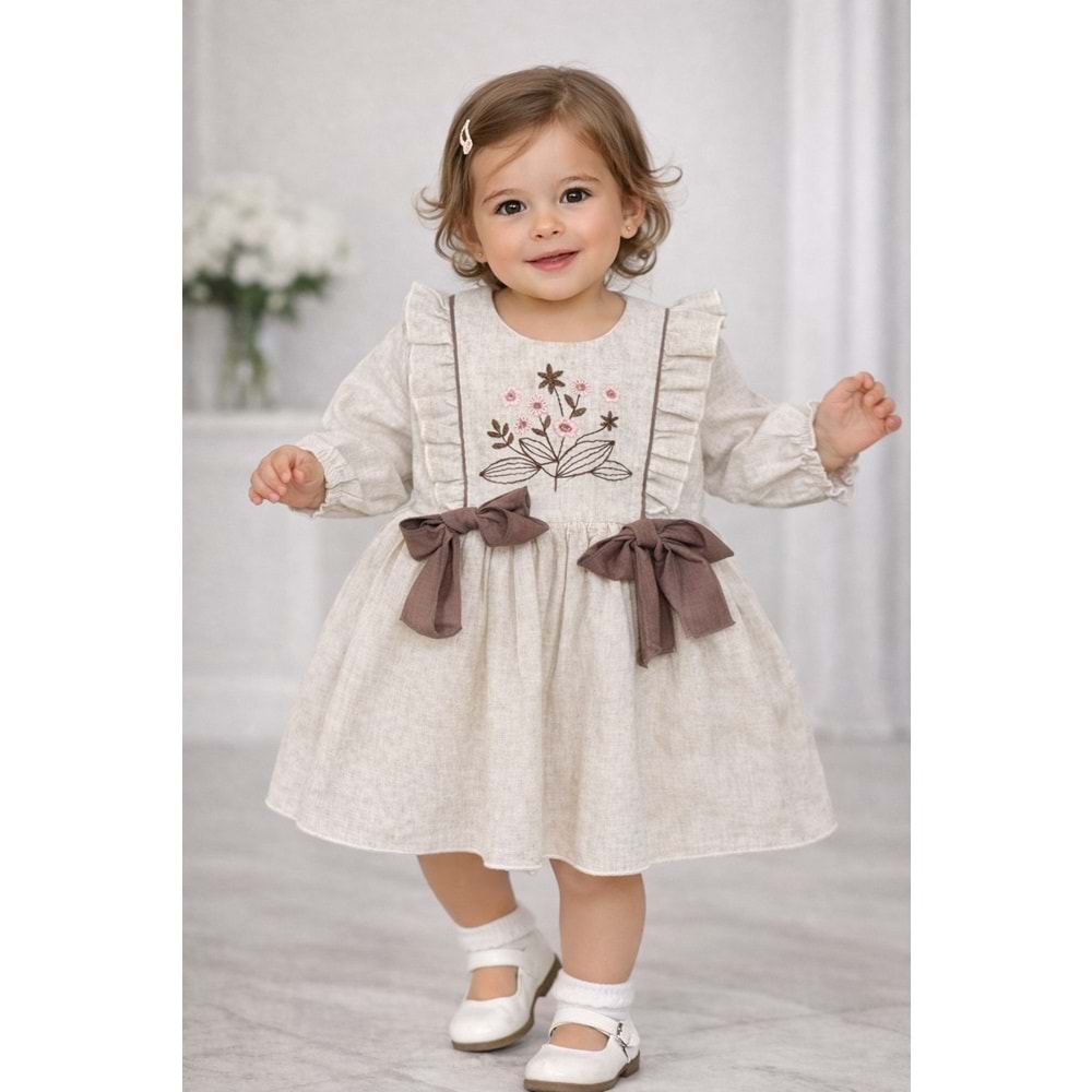 Canöz Bebe Çiçek Nakışlı Kız Elbise 9-24 Aylık - 3740245 - KAHVERENGİ