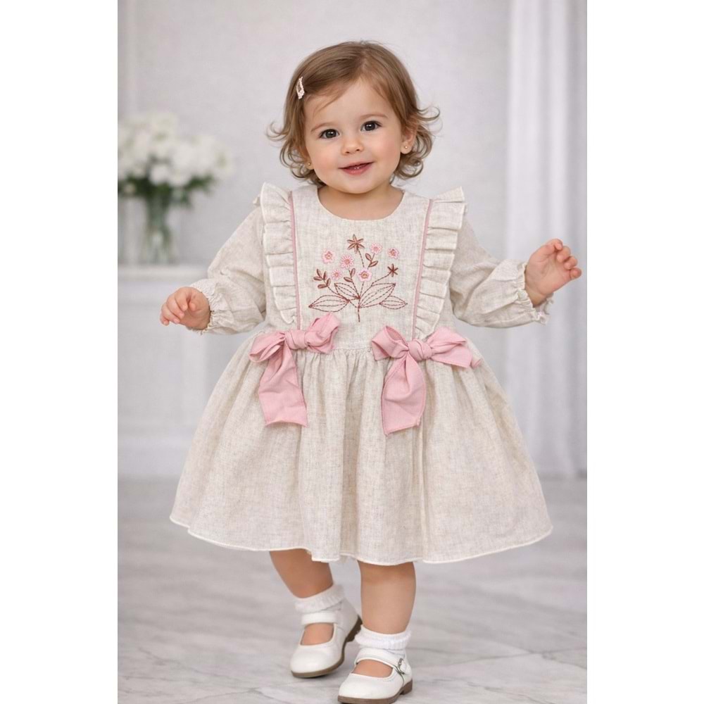 Canöz Bebe Çiçek Nakışlı Kız Elbise 9-24 Aylık - 3740245 - PEMBE