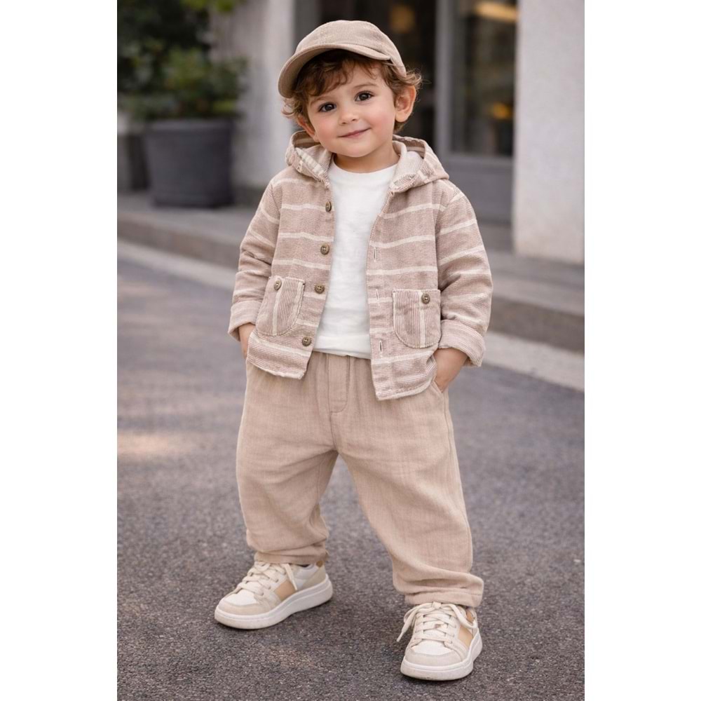 Çojuxs Erkek Çizgili 3 Lü Takım 6-24 Aylık -3005371 - BEJ