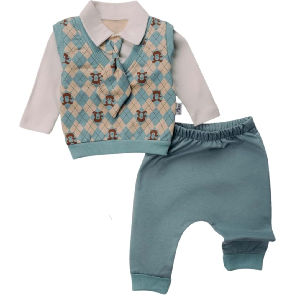 Mini Pakel Süveterli Erkek 3 Lü Takım 3-12 Aylık -1377236 - TURKUAZ