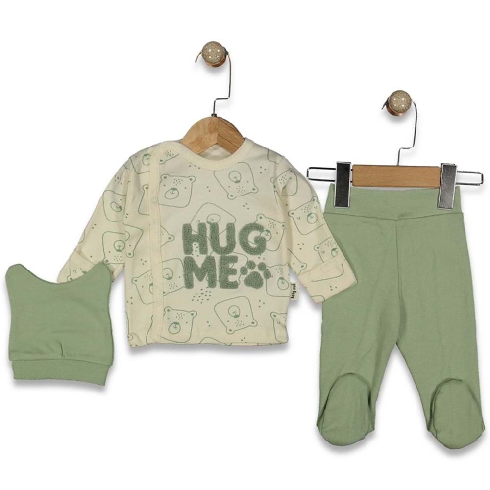 Babycan 9436 Erkek Hug Me Nakışlı Yenidoğan Üçlü Takım - YEŞİL