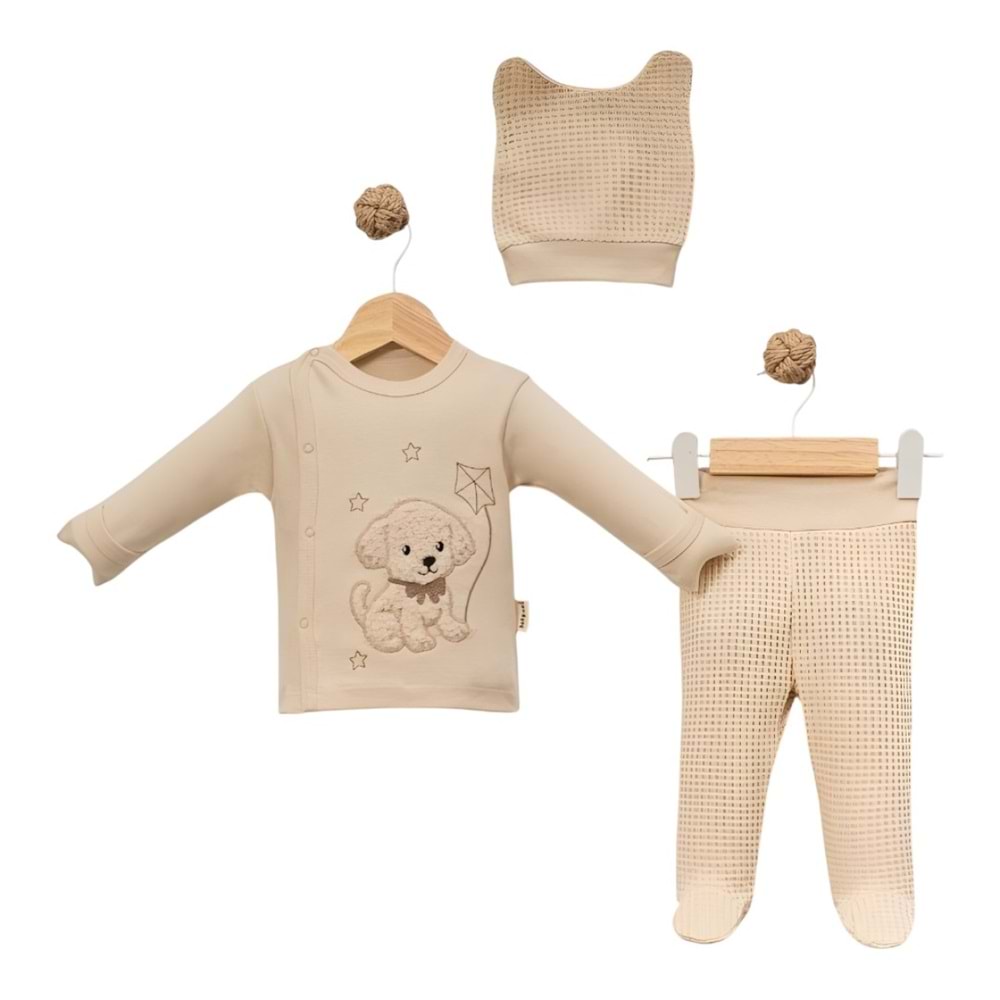 Babycan 9440 Erkek Peluş Köpek Yenidoğan Üçlü Takım - BEJ