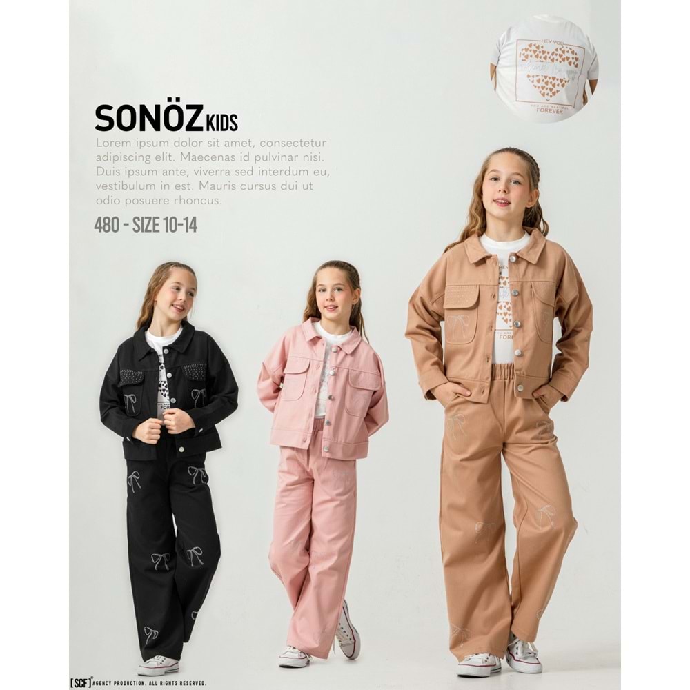 Son Öz Bebe Fiyonklu Ceketli Kız 3 Lü Takım 10-14 Yaş -480775 - PEMBE