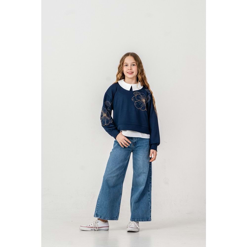 Son Öz Bebe Boncuk Nakışlı 3 lü Kız Takım 10-14 Yaş -499825 - LACİVERT