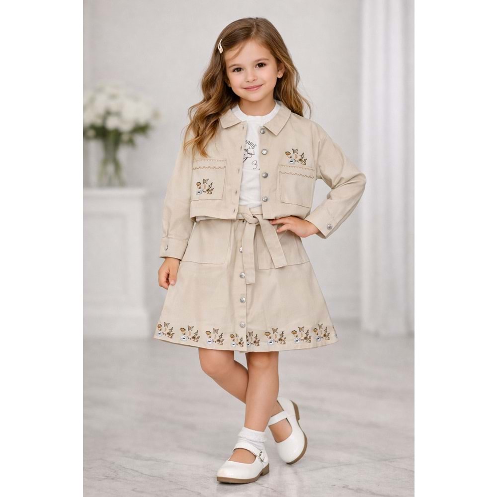 Son Öz Bebe Gabardin Etekli 3 Lü Takım 10-14 Yaş -482800 - KREM