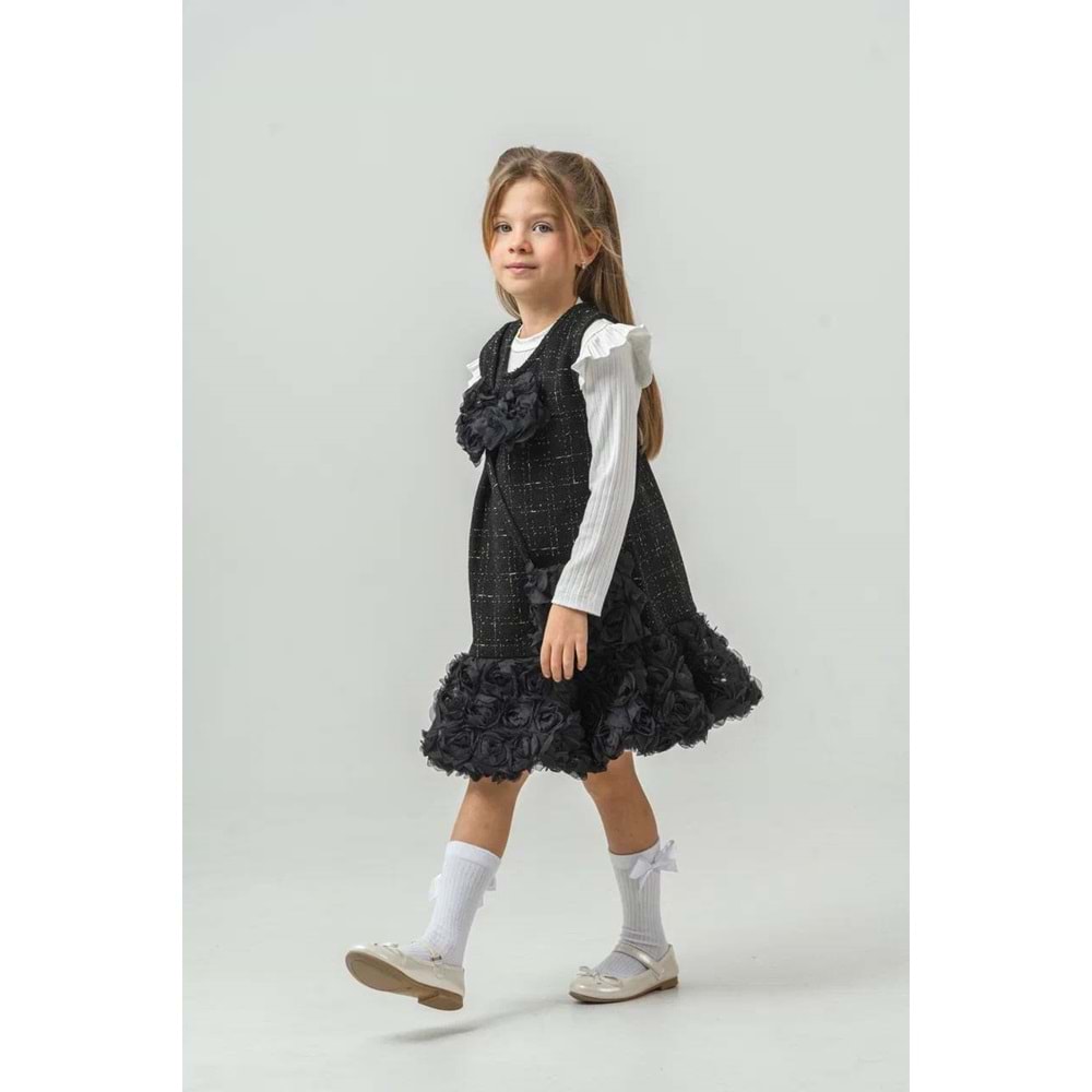 Miss Melinda Kids Eteği Güllü Çantalı Elbise 7-10 Yaş 317520 - SİYAH