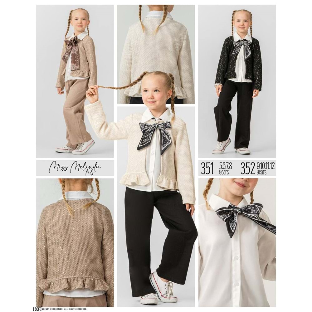 Miss Melinda Kids Pullu Fularlı Trikolu Kız 3 Lü Takım 5-8 Yaş -351720 - KREM