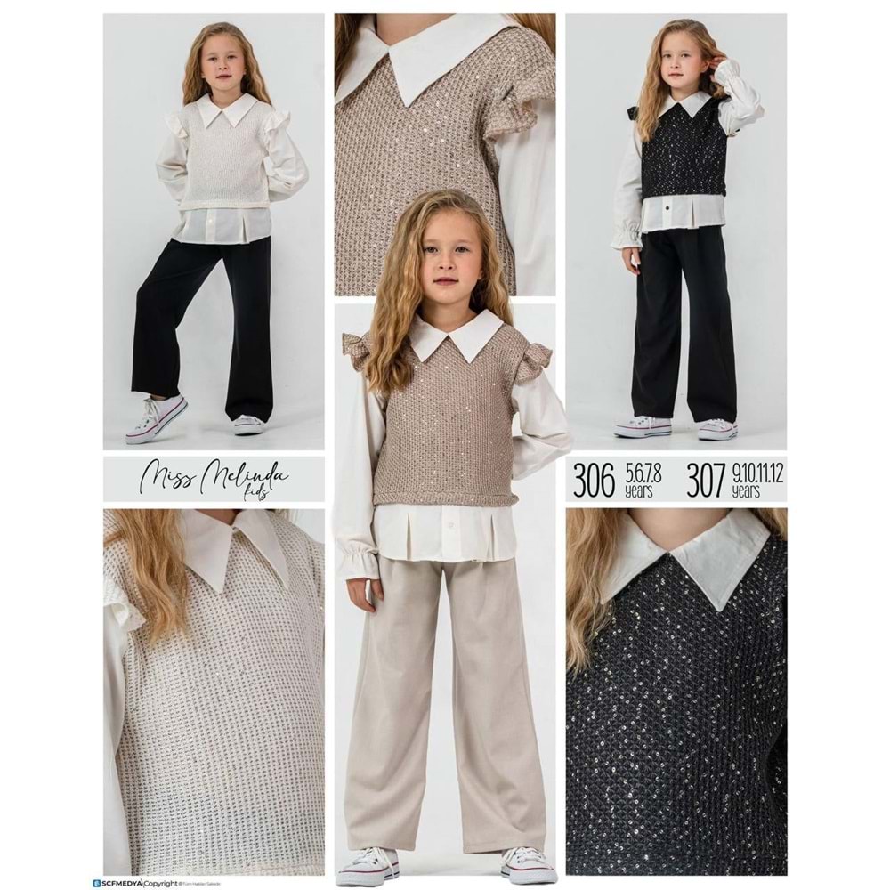 Miss Melinda Kids Pullu Süveterli Kız 3 Lü Takım 5-8 Yaş - 306510 - KREM