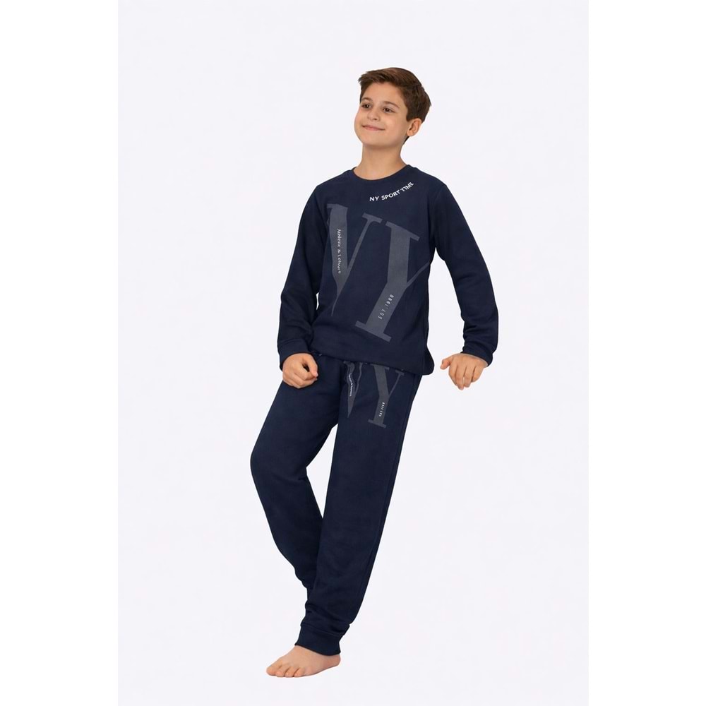 Tarık 11-16 Yaş Erkek Çocuk Pijama Takım NY Baskılı-4225310 - LACİVERT