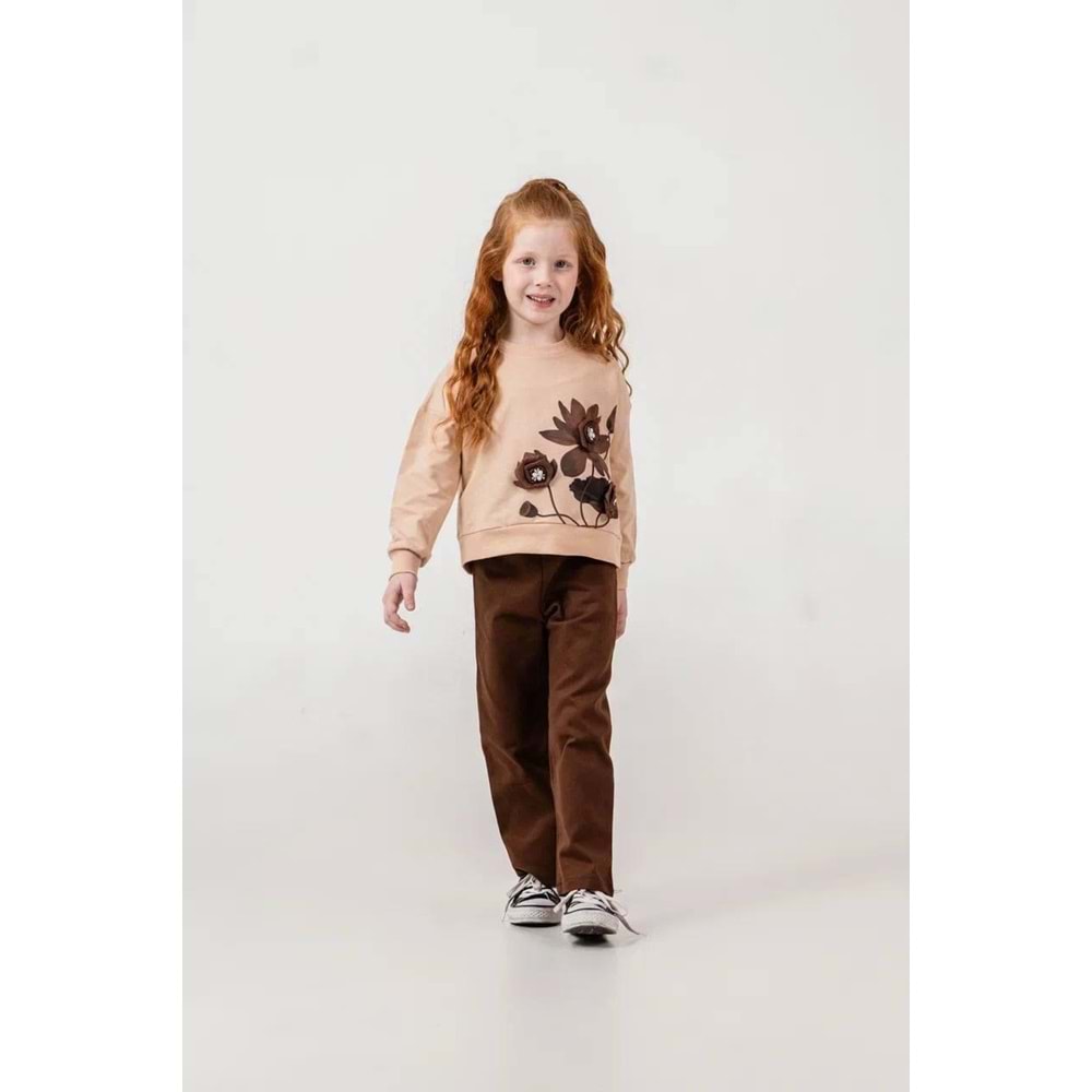 Harby Kids Kız Çiçek Desenli İkili Takım 3-10 Yaş -126430 - KAHVERENGİ
