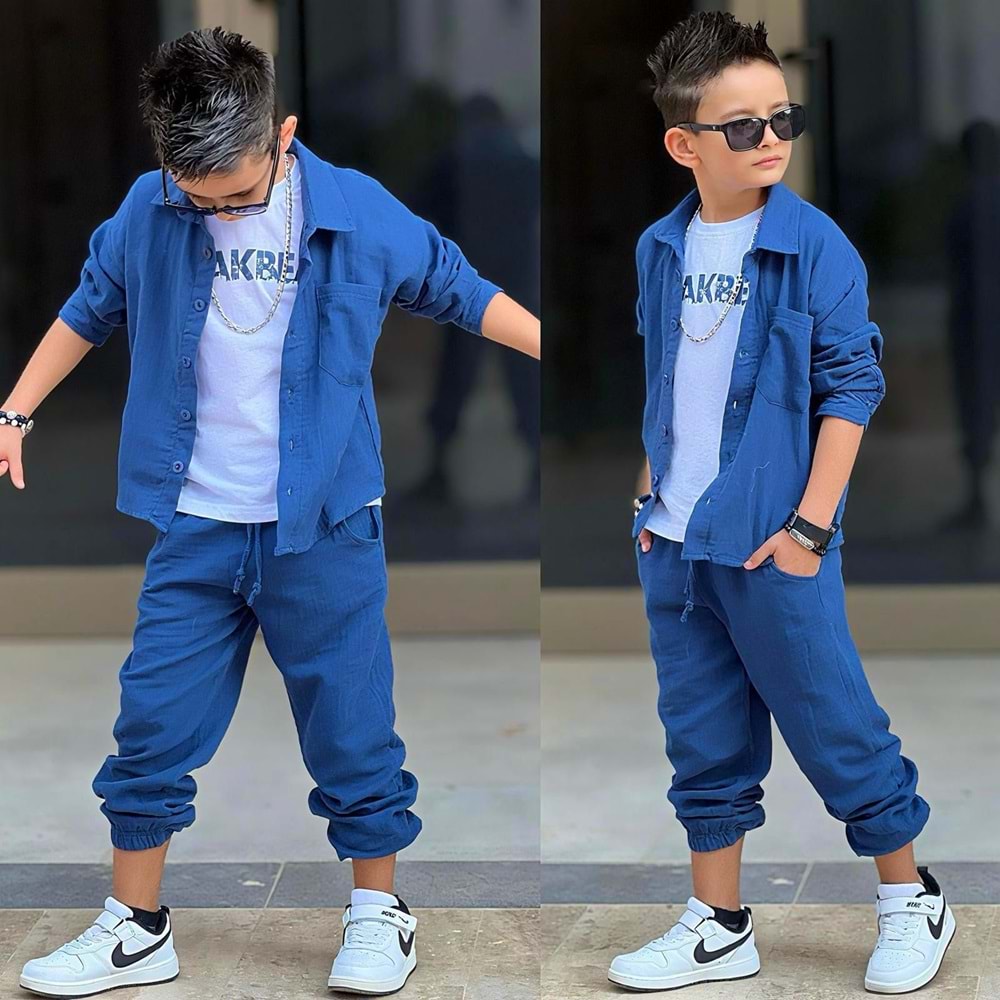 Müslin Gömlekli Badili Erkek 3 Lü Takım 5-14 Yaş -12001650 - LACİVERT