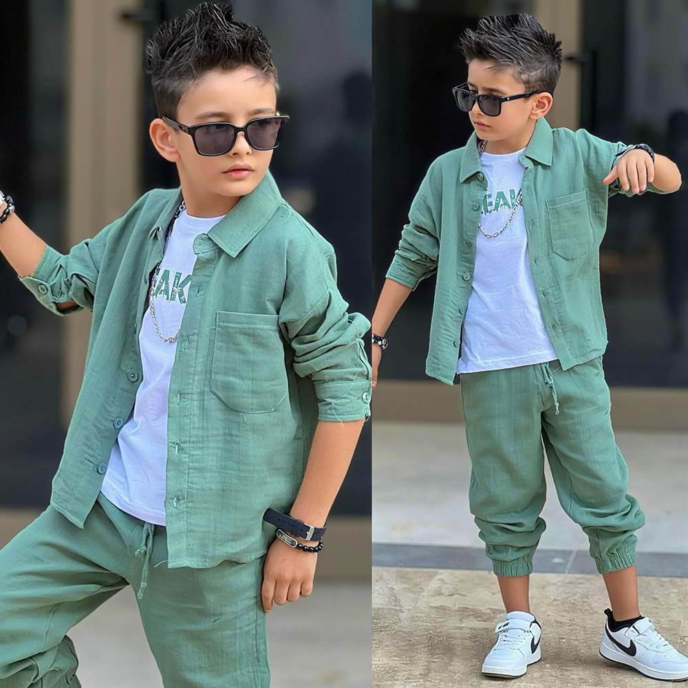 Müslin Gömlekli Badili Erkek 3 Lü Takım 5-14 Yaş -12001650 - YEŞİL