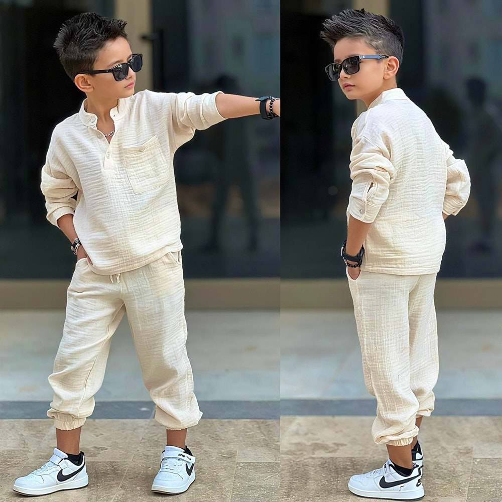 Müslin Gömlekli İkili Erkek Takım 5-14 Yaş -12003550 - BEJ