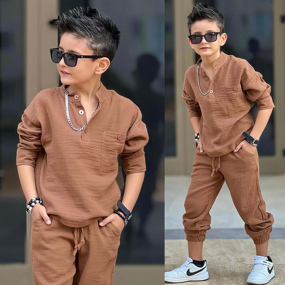 Müslin Gömlekli İkili Erkek Takım 5-14 Yaş -12003550 - KAHVERENGİ