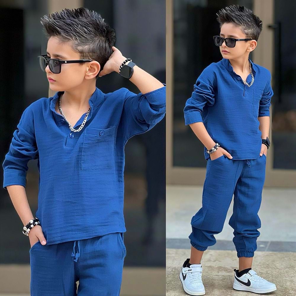 Müslin Gömlekli İkili Erkek Takım 5-14 Yaş -12003550 - LACİVERT