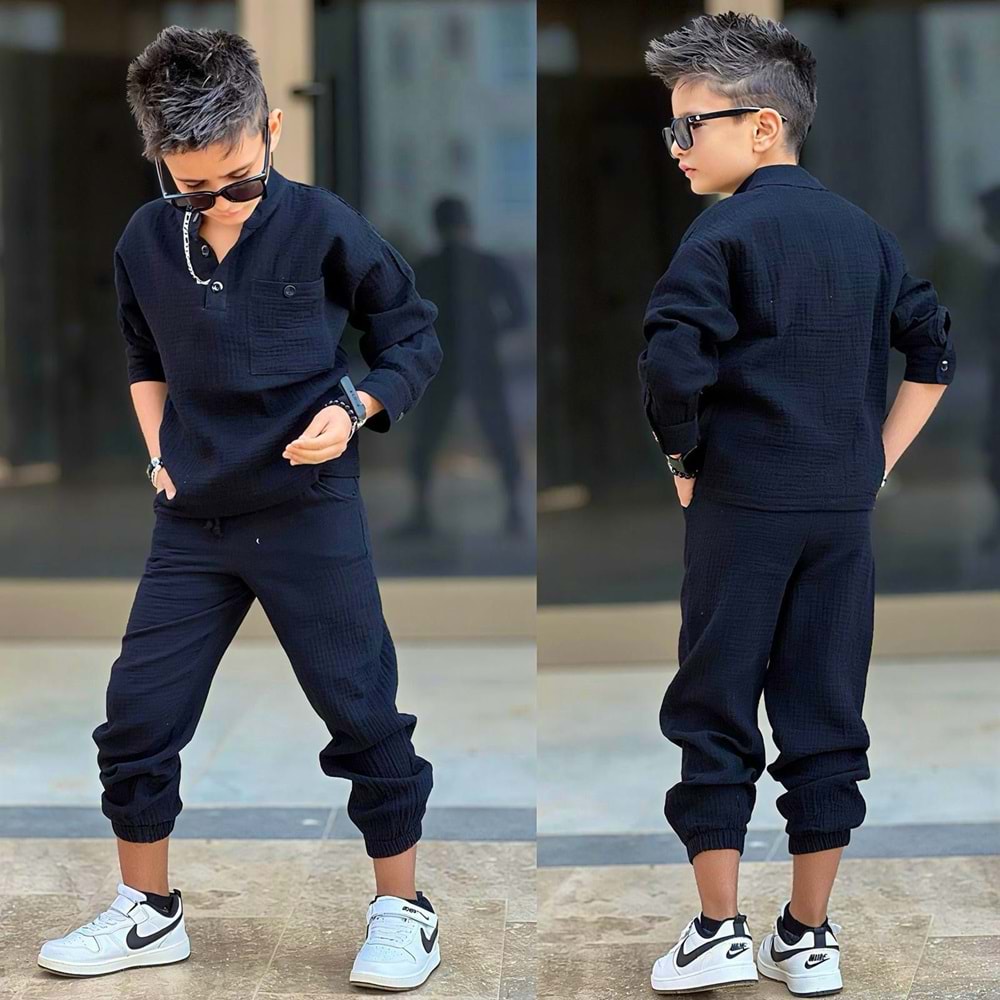 Müslin Gömlekli İkili Erkek Takım 5-14 Yaş -12003550 - SİYAH