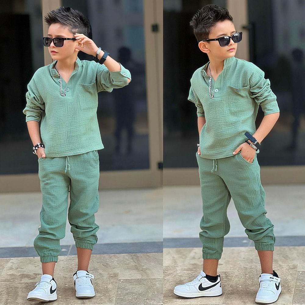 Müslin Gömlekli İkili Erkek Takım 5-14 Yaş -12003550 - YEŞİL