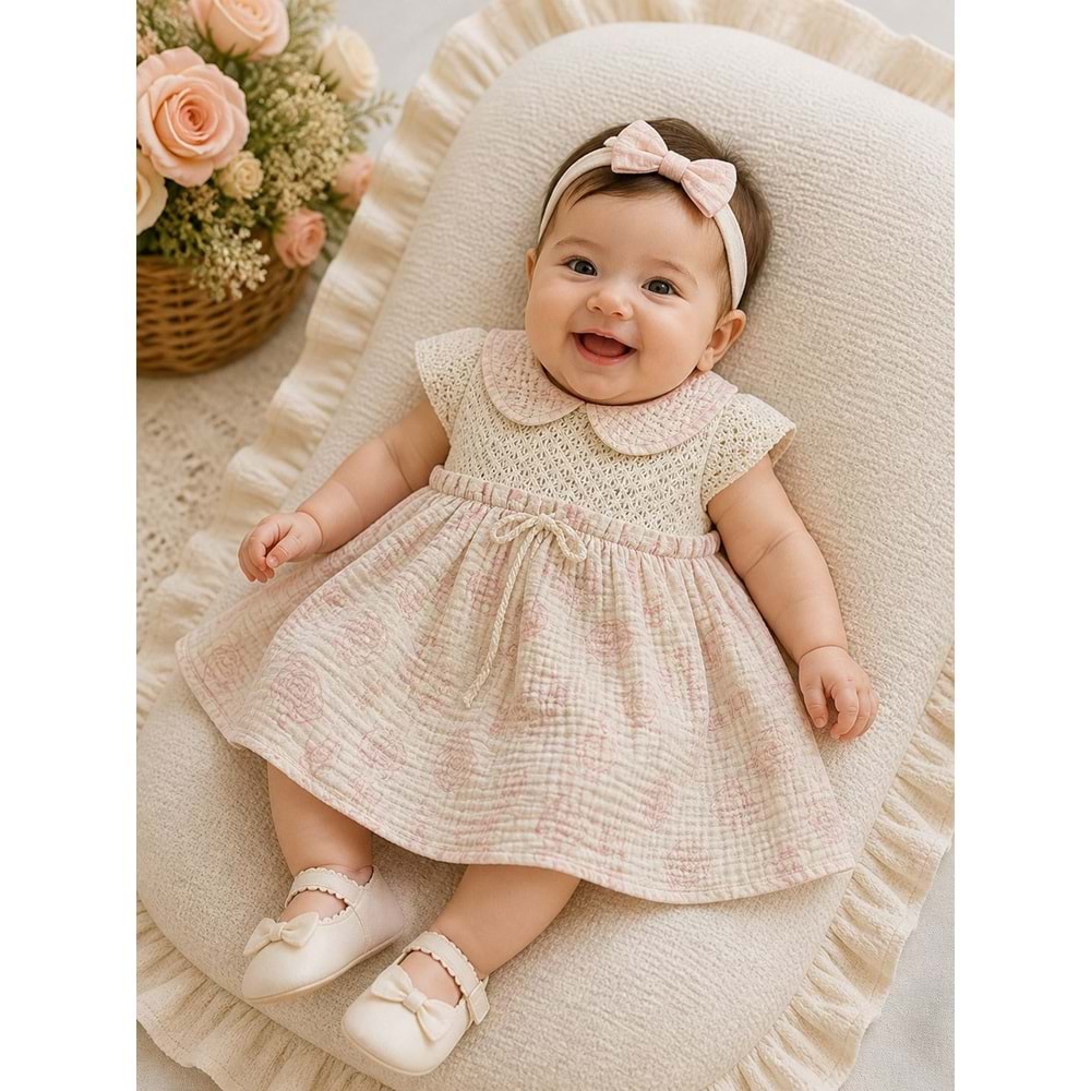 Tufitto Bebe Yaka Müslin Kumaş Elbise 9-24 Aylık -1780300 - PEMBE