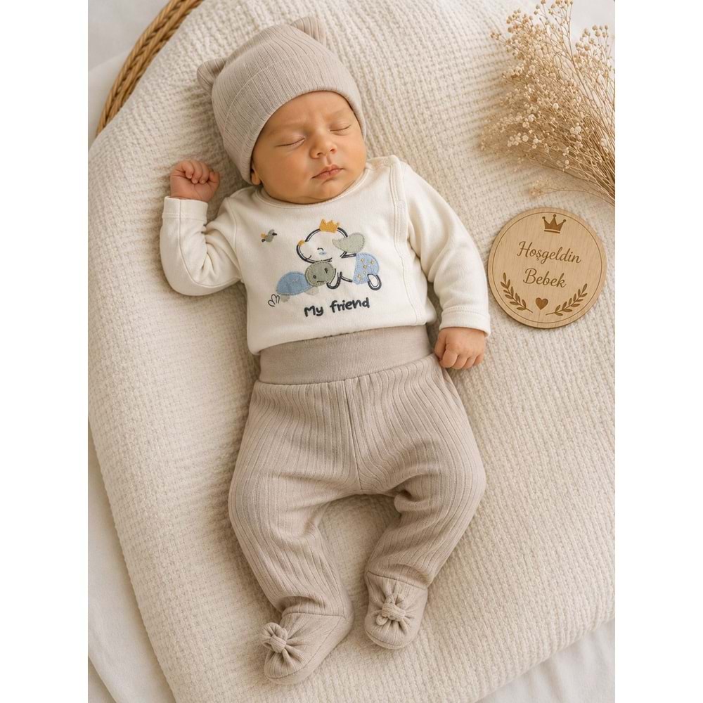 Babycan Erkek Sevimli Hayvanlar Kendinden Eldivenli Yeni Doğan Takım 0-3 Aylık -DÜ9452170 - AÇIK KAHVE