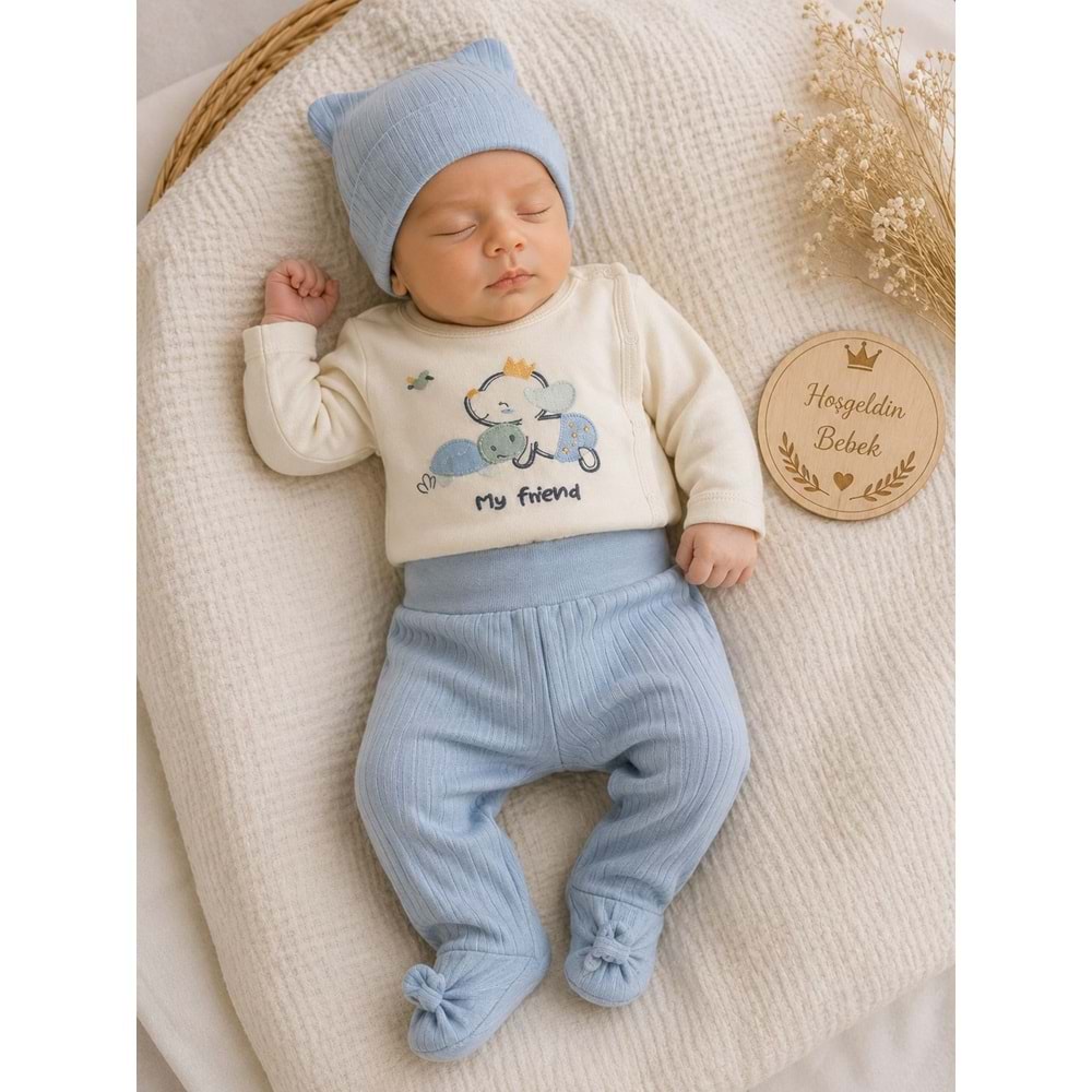 Babycan Erkek Sevimli Hayvanlar Kendinden Eldivenli Yeni Doğan Takım 0-3 Aylık -DÜ9452170 - MAVİ