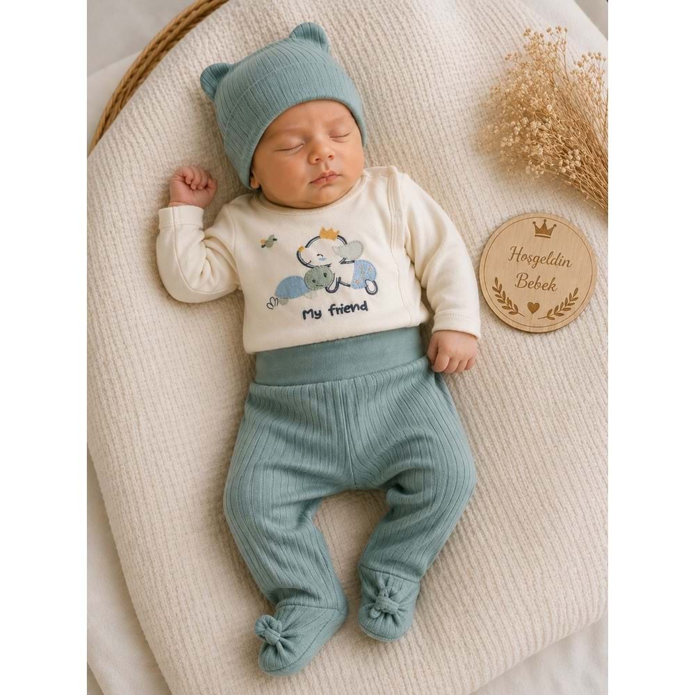 Babycan Erkek Sevimli Hayvanlar Kendinden Eldivenli Yeni Doğan Takım 0-3 Aylık -DÜ9452170 - YEŞİL