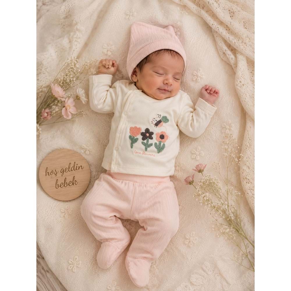 Baby Can Kız Lale Ve Arı Nakışlı Yeni doğan Takım 0-3 Aylık -DÜ9404171 - SOMON