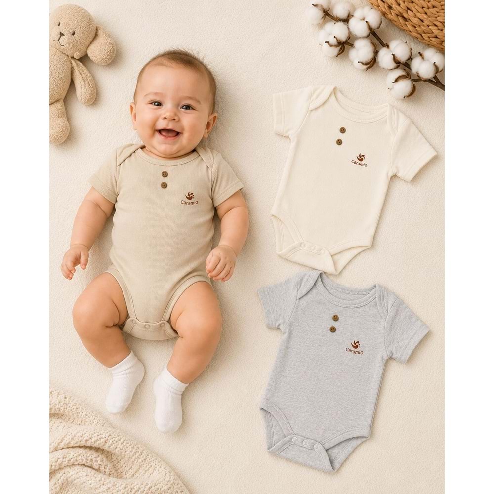 Canario Kıs Kol Unisex 3 lü Zıbın Set 0-3 Aylık -BA8039276 - BEJ