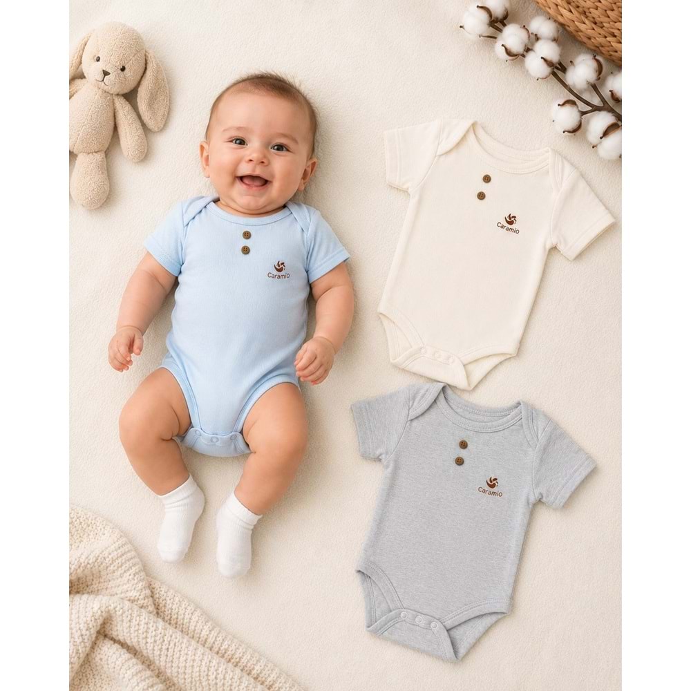 Canario Kıs Kol Unisex 3 lü Zıbın Set 0-3 Aylık -BA8039276 - MAVİ